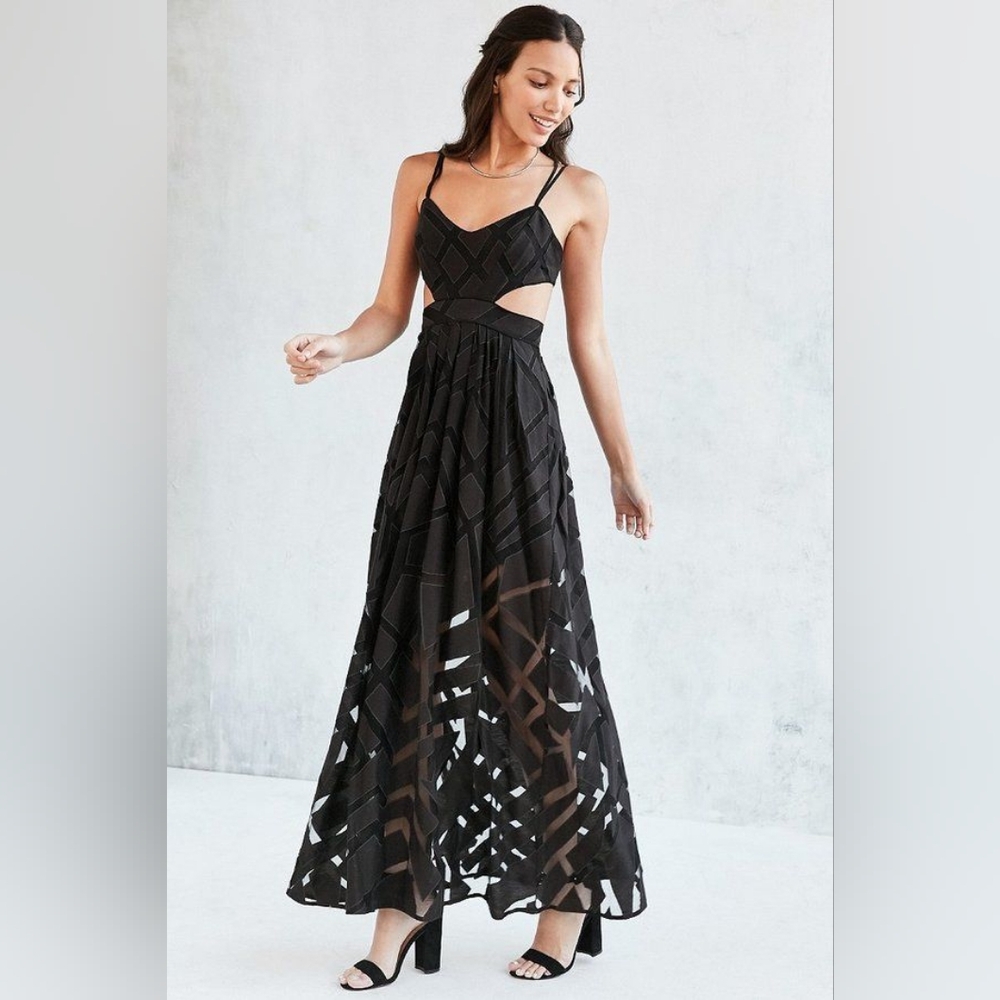 UO Urban Outfitters Silence + noise black meag overlay cutout dress 6